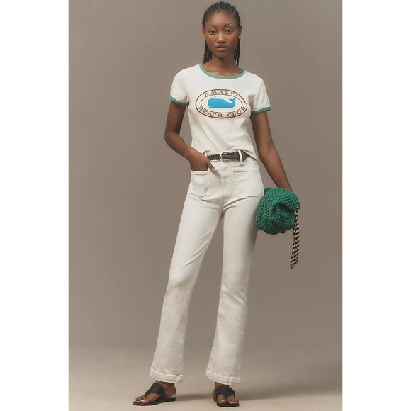 NWT Mother The Hustler Patch Pocket Flood Jean in Cream‎ Puff White Size 32
